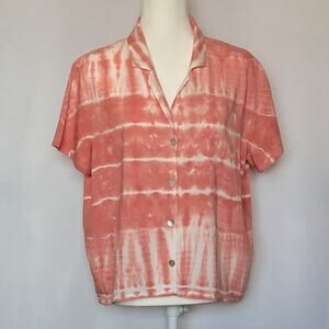 Cloth & Stone Anthropologie Tie Dye Button Up Womens Short Sleeve Shirt Size: L